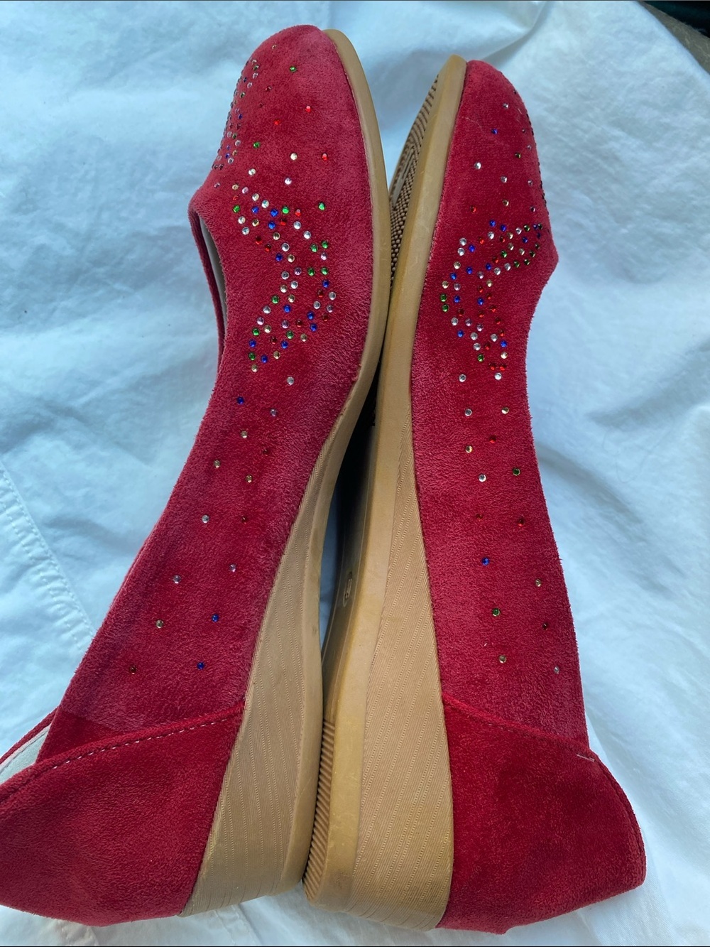 Love Red Suede Ballet Flats with Butterfly Rhinestone -10 - Picture 8 of 8